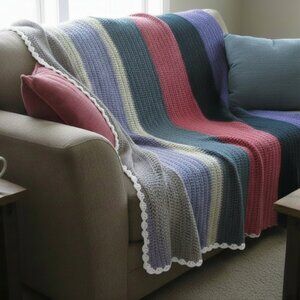 Handmade Crochet Oversized Queen+ Afghan Throw Blanket Bedding 8ft x 7ft